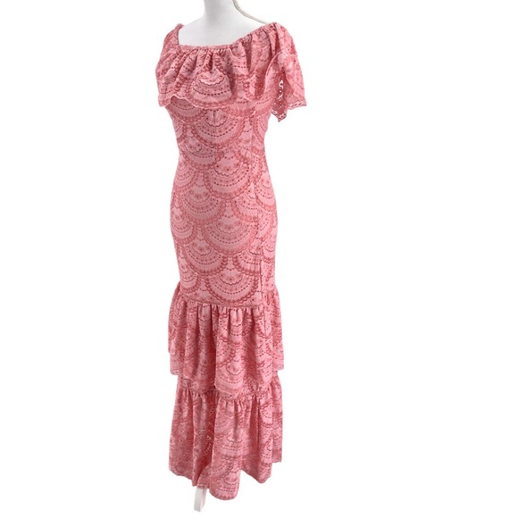 Gianni Bini NEW Womens Size XS Tiered Lace Off-the-Shoulder Maxi Dress in Pink - Picture 4 of 9